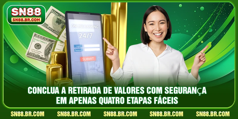 Conclua a retirada de valores com segurança em apenas quatro etapas fáceis